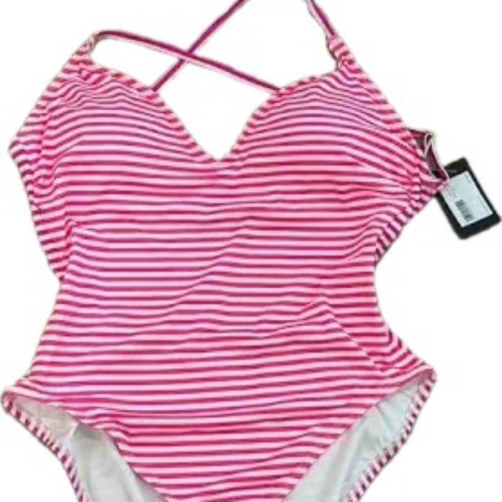 NWT Kate Spade Pink and White Stripe One Piece Swimsuit sz L